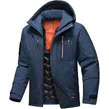 Men's Thermal Waterproof Windproof Jacket Hooded Insulated, Lightweight Winter Snow Coat with Multiple Pockets