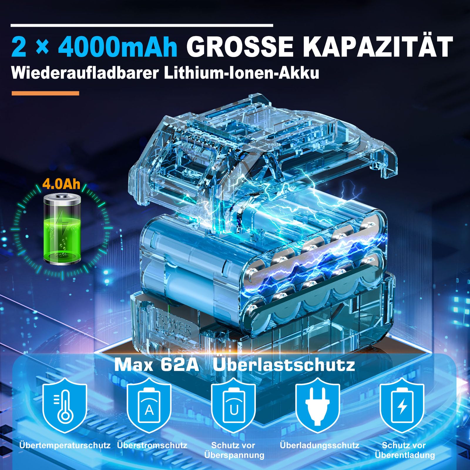 Poliermaschine Auto Akku, 21V Akku Poliermaschine mit 2 * 4000mAh Akkus & 8 Variablen Geschwindigkeiten & 6000RPM, Poliermaschine für die Autopflege Polieren Wachsen Entfernen von Kratzern