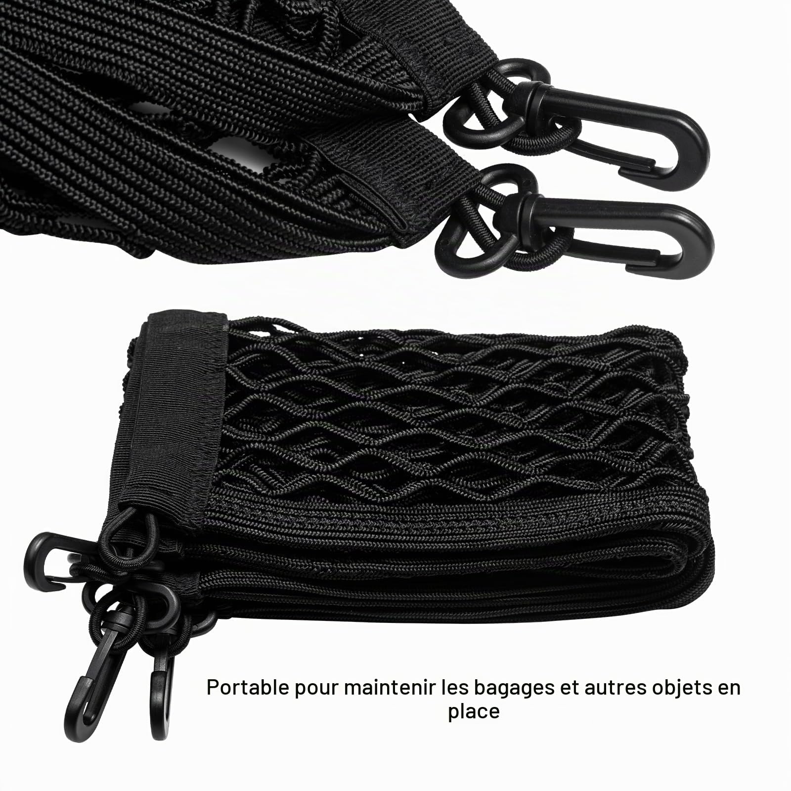 Filet de Coffre 90 x 30 cm – Extensible jusqu'à 194 x 47 cm, 8 Crochets, renforcé et élastique – idéal pour Bagages, SUV et Voyages | Filet de rangement pour coffre de voiture, filet de protection hautement élastique pour camping-car et SUV