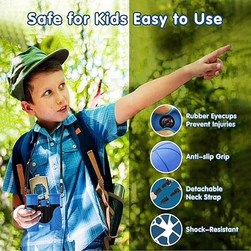 Miniatura 4 de MAKINO Binoculares para niños, regalos para niños de 3 a 12 años, binoculares compactos para niños de 8 x 21 pulgadas de alta resolución para