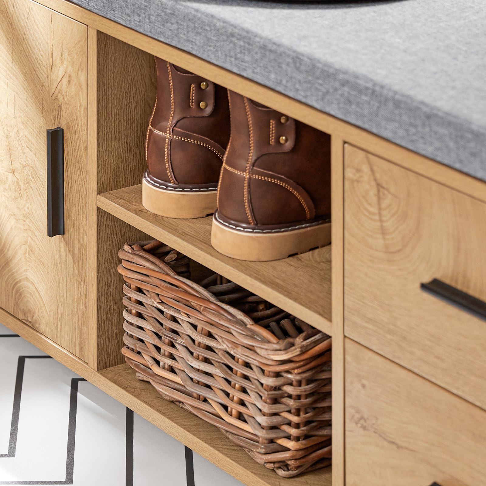 SoBuy Banco Zapatero Banco de Almacenamiento con 1 Puerta 2 Cajones y 2 Estantes Abiertos 110 x 35 x 47 cm FSR148-N ES