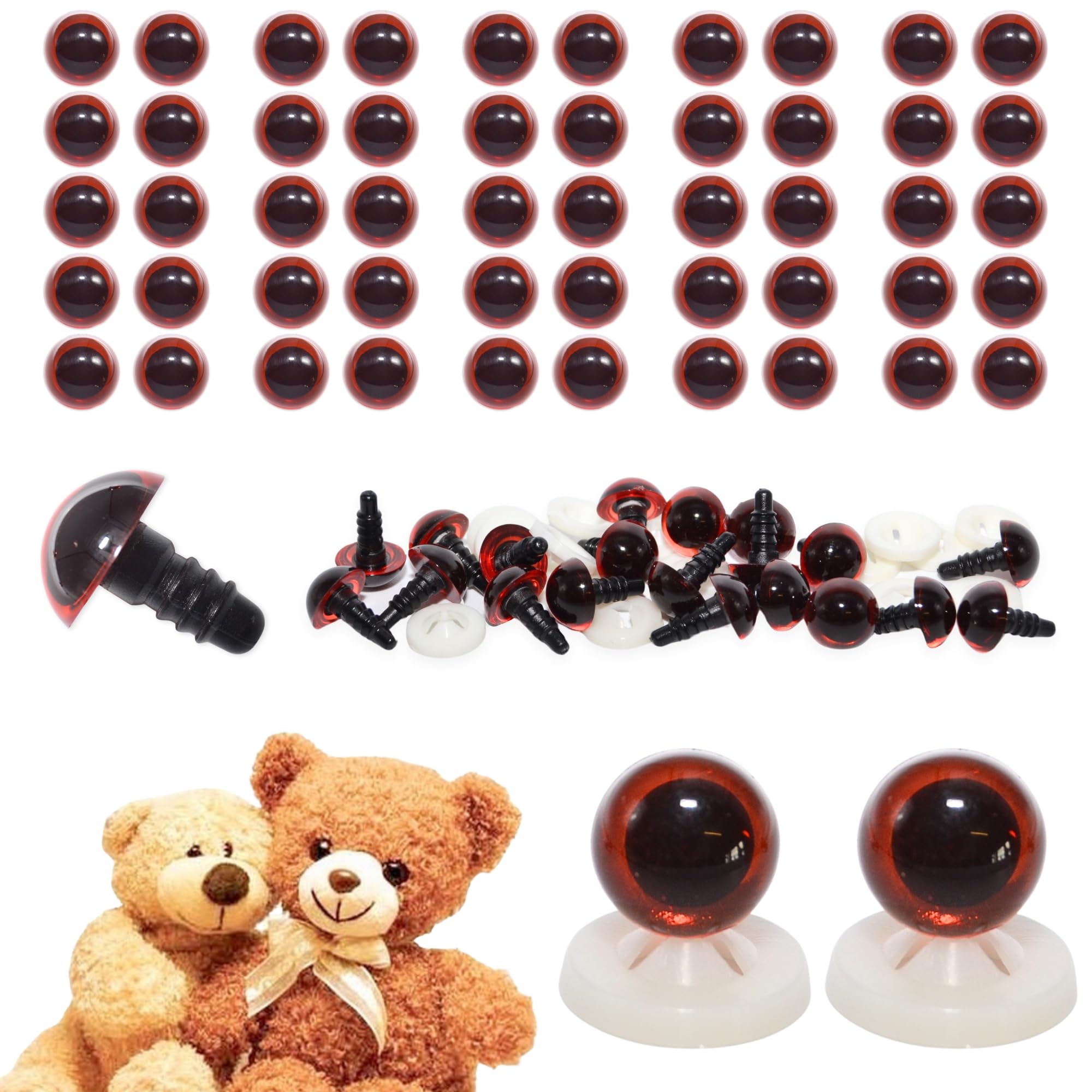 celloexpress 10mm Transparent Dark Amber Eyes with Plastic Backs - Safety Eyes for Soft Toy Teddy Bear Animal Making (Pack of 50 Pairs)