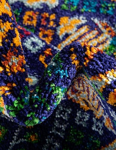 Miniatura 6 de Unique Loom Calypso Collection - Alfombra Trinidad (5 pies 3 pulgadas x 8 pies, ovalada, azul marinoverde)