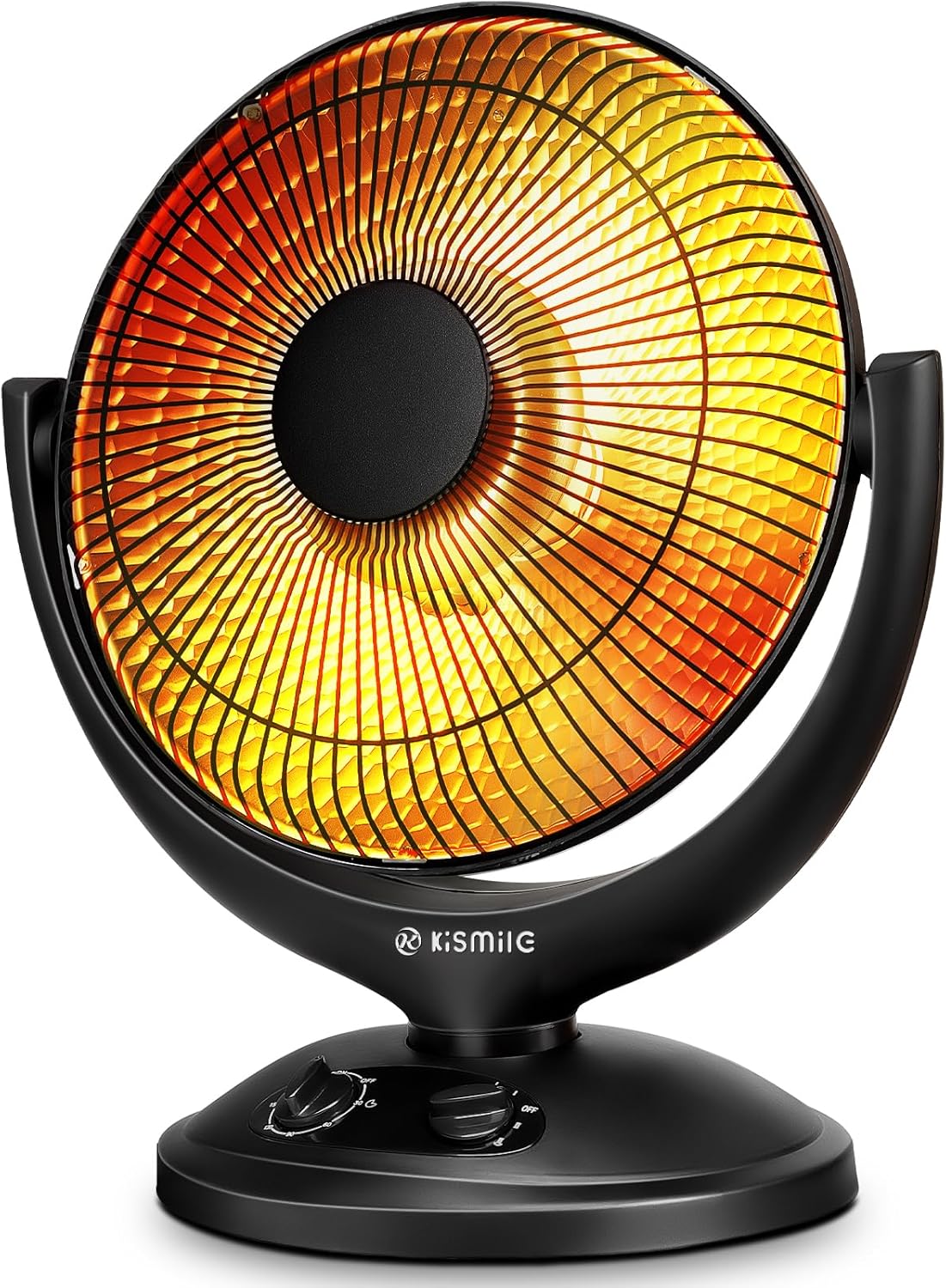 Kismile Oscillating Parabolic Space Heater with Thermostat and Timer, Radiant Dish Heater with Tip-Over and Overheating Protection For Indoor Use, 800w Deep Black