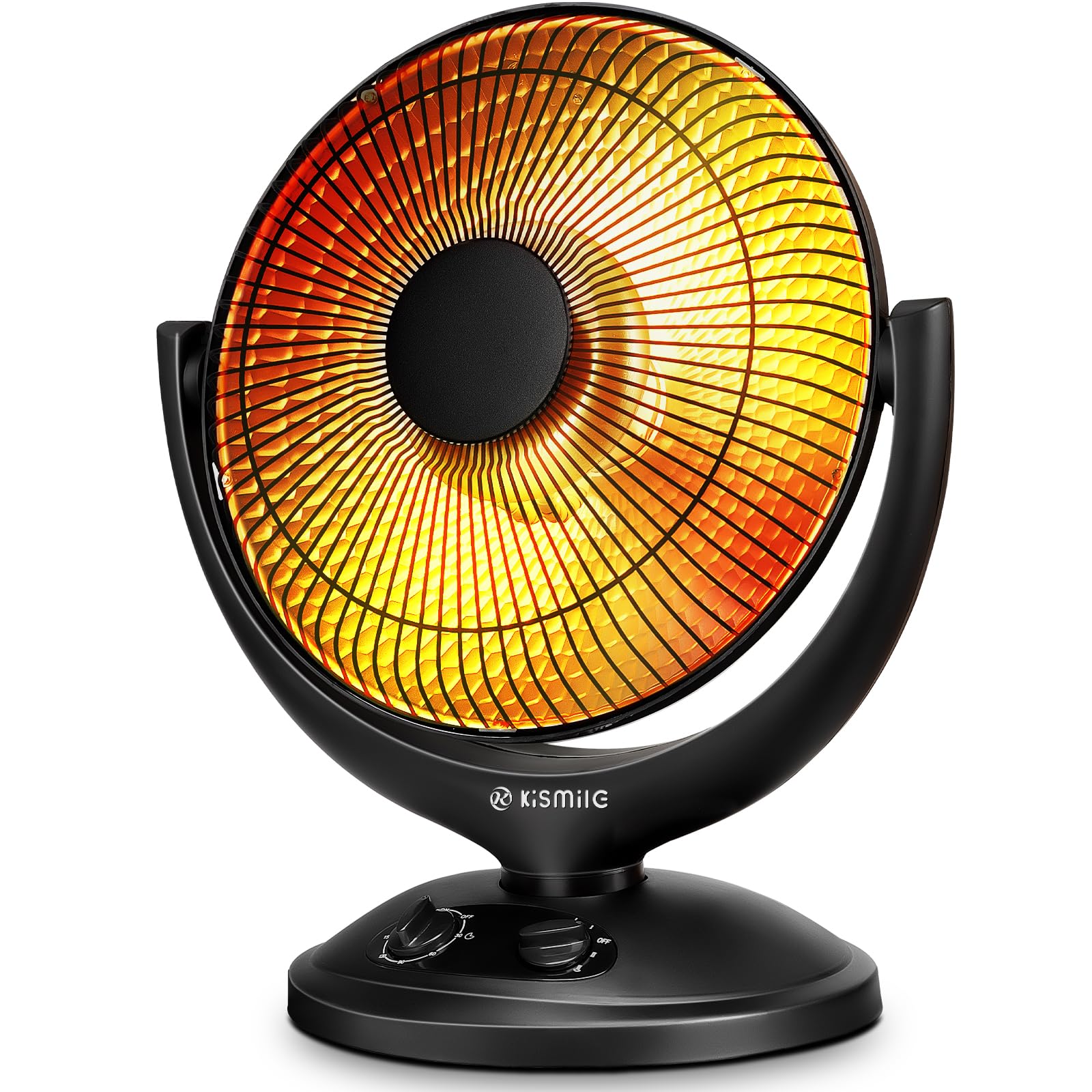 Kismile Oscillating Parabolic Space Heater with Thermostat and Timer, Radiant Dish Heater with Tip-Over and Overheating Protection For Indoor Use, 800w