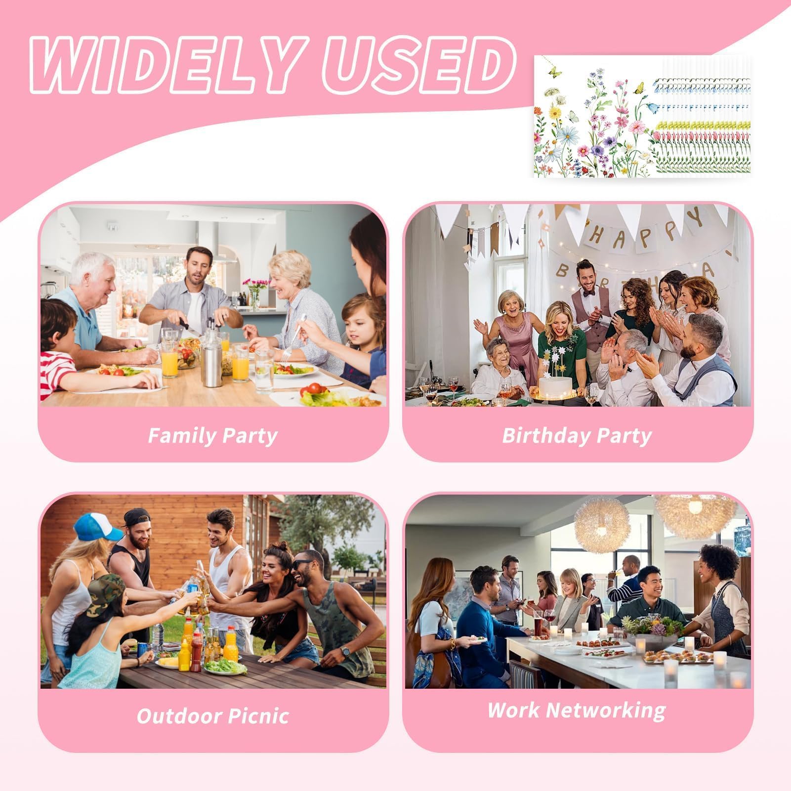 40 Tovaglioli Stampati Floreali Con Farfalle - Per Feste, Tavola, 33x33 Cm, Morbidi E Assorbenti - Foto 4