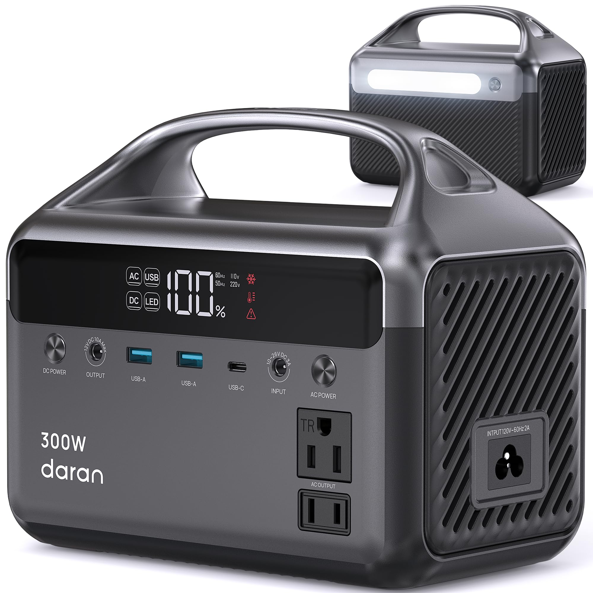 DaranEner Portable Power Station 300W Surge 600W 192Wh 60 000mAh Power Bank with 110V AC Outlet LiFePO4 Battery