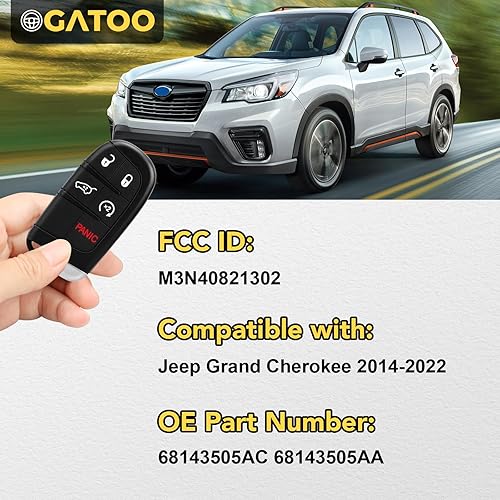 Miniatura 3 de Llavero de repuesto con llave de puerta compatible con Jeep Grand Cherokee 2014, 2015, 2016, 2017, 2018, 2019, 2020, 2021, 2022, reemplaza a