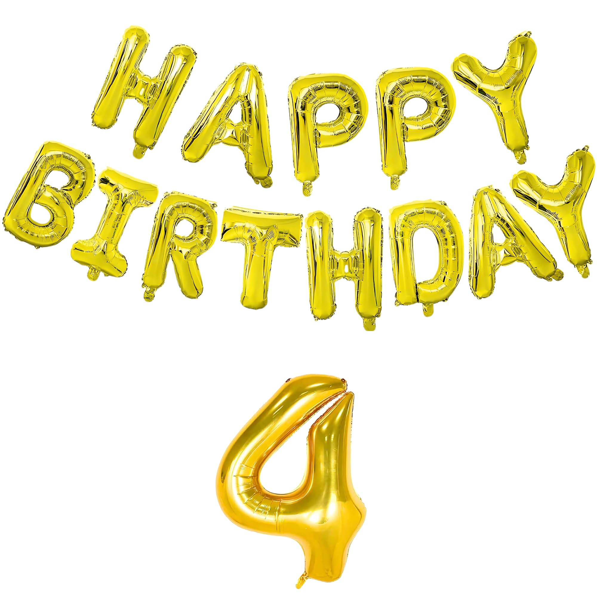 Flyloons 4th Golden Colour Happy Birthday Foil Balloon Banner Set For 4 Year Old Boys Girls Baby | With Number Four | 13 Letters Reusable Happy Birthday Metallic Foil Balloons Decoration Kit, 14 Pcs-image-49