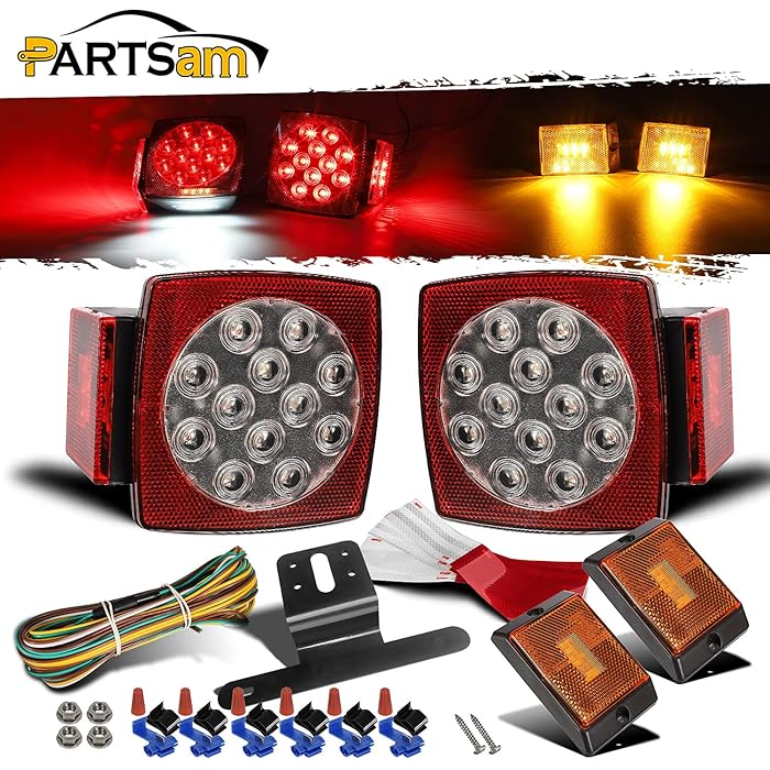 Buy Partsam 12V Waterproof Square LED Trailer Tail Light Kit Clear Lens