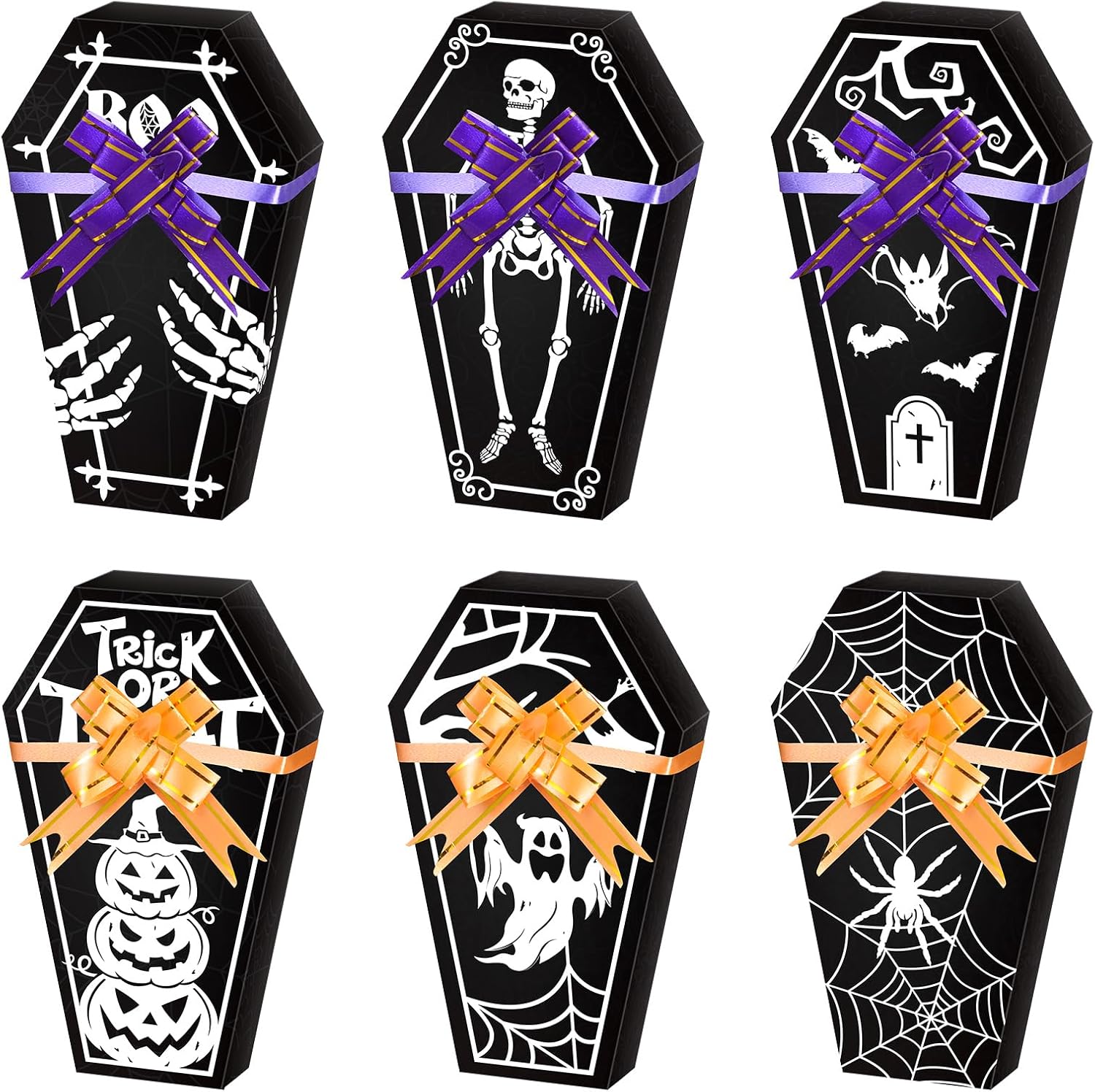 PerKoop 24 Pieces Halloween Coffin Treat Boxes with 30 Pull