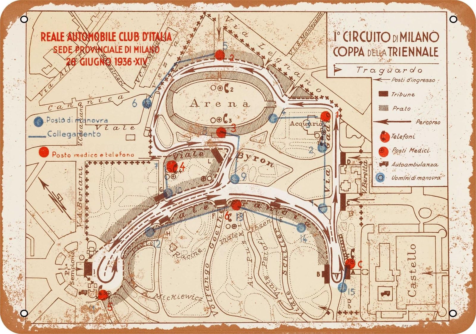 Metal Sign - 1936 Milan Grand Prix Map - Vintage Look home decor