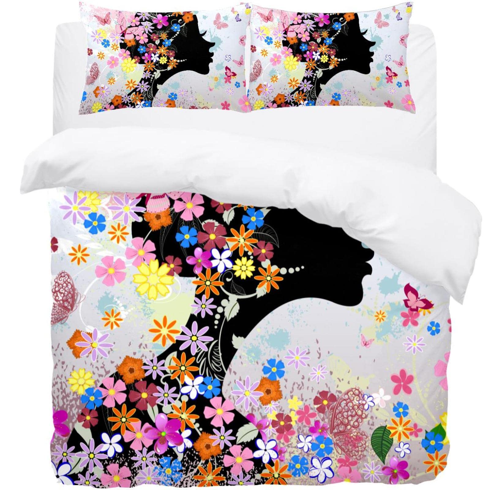 Housse de couette fée rose en parure de lit douce 2 taies d'oreiller