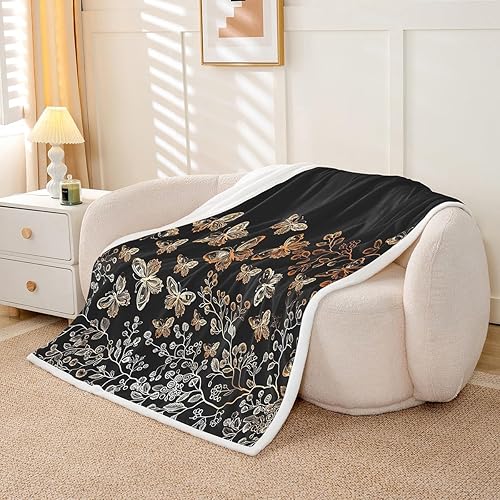 Miniatura 4 de Butterfly Throw Blanket,Modern Branch Leaves Bed Plush Blanket for Living Room Decor,Abstract Animals Plants Printed Couch Bed Sofa Soft Cozy Kids