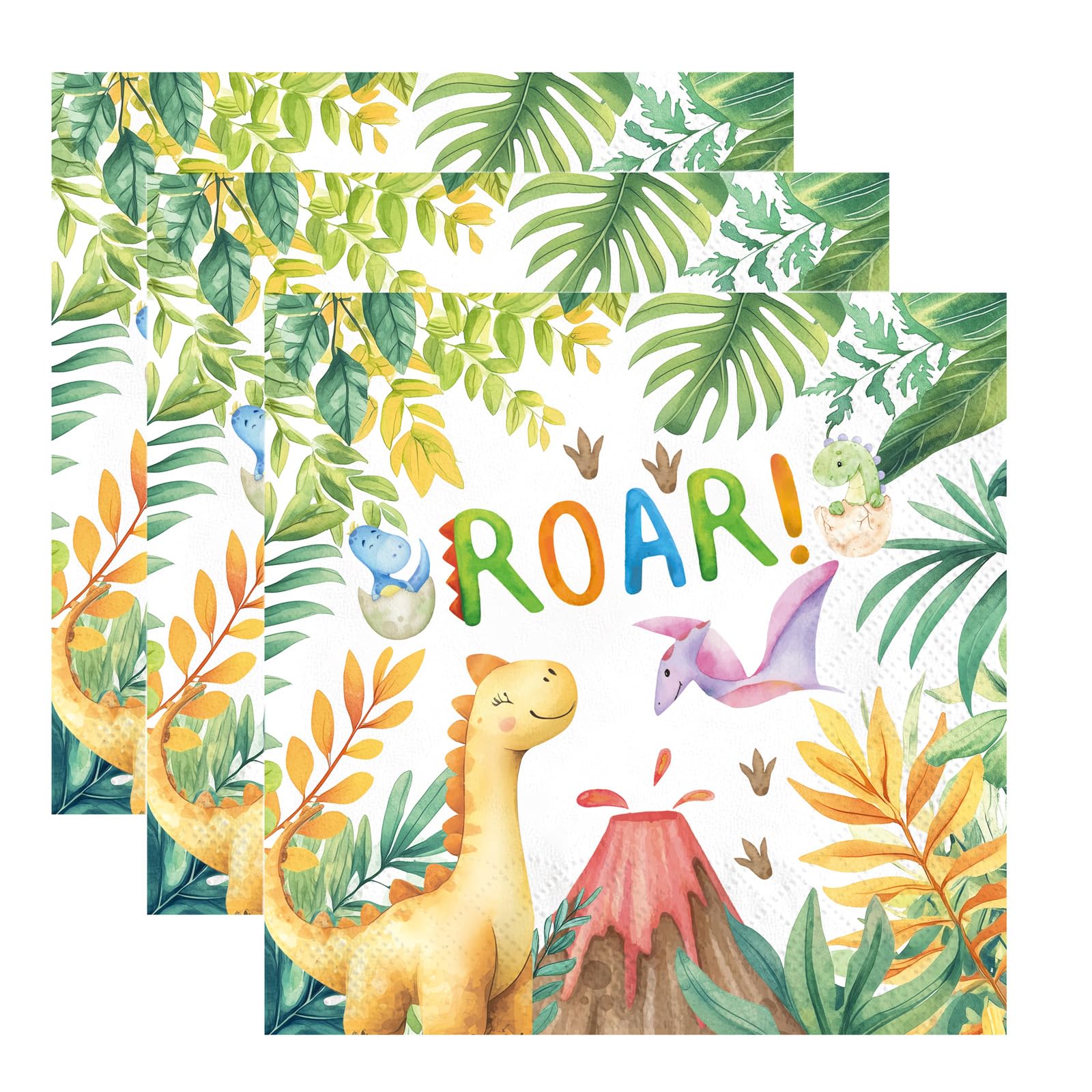 40 Stück Dino servietten kindergeburtstag, 33x33cm Dino geburtstag deko servietten grün, für Junge Mädchen Geburtstags Party Deko