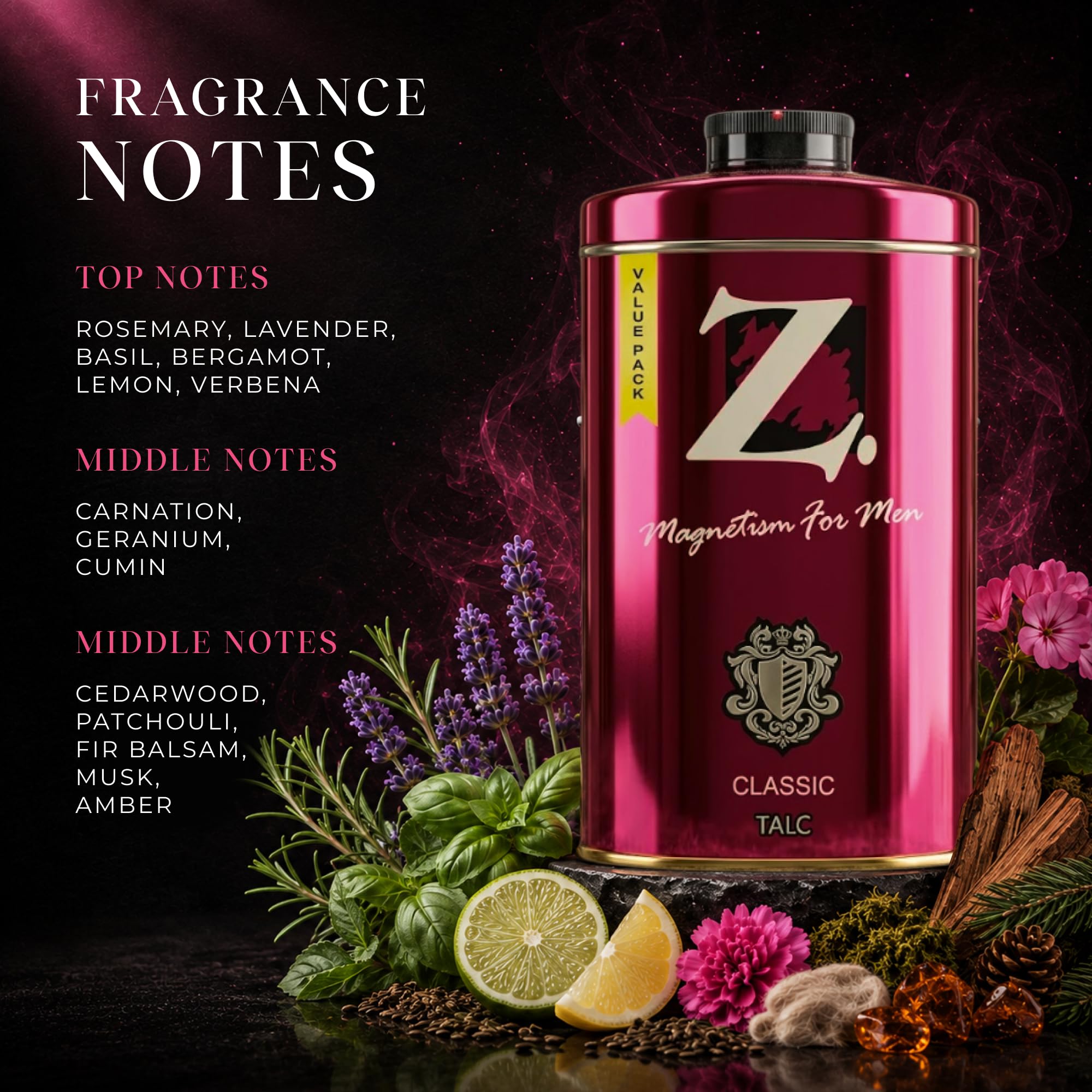 Z Magnetism Classic Talcum Powder for Men 250g | Woody & Musky Fragrance | Fights Body Odor | Long Lasting Freshness | Silky Smooth Deodorizing Talc | Suitable for All Skin Types | Daily Wear Talc 2