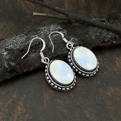 Miniatura 4 de Aretes de piedras preciosas semipreciosas naturales de forma ovalada de 15.15 quilates para mujer, aretes colgantes bohemios hechos a mano, joyería