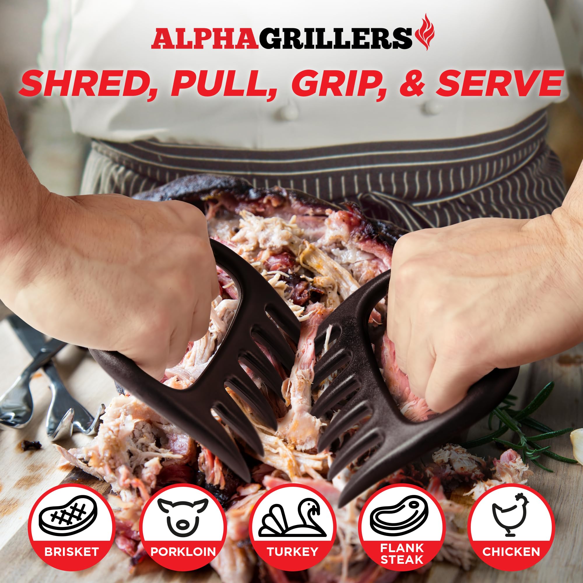 Alpha Grillers Artigli per triturazione e tritacarne – Artigli tritacarne e artigli d'orso per sminuzzare carne, accessori per affumicatori per barbecue, regali per uomini e grigliare regali per