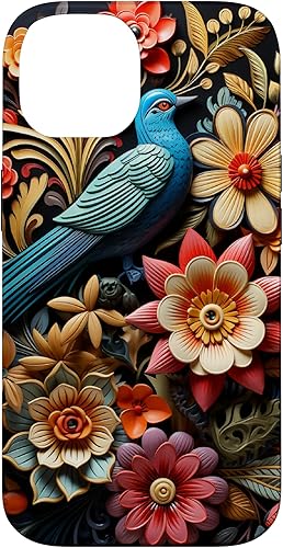 Miniatura 4 de iPhone 13 Pro Mexican Embroidery pattern Art Birds Flowers on Black Case