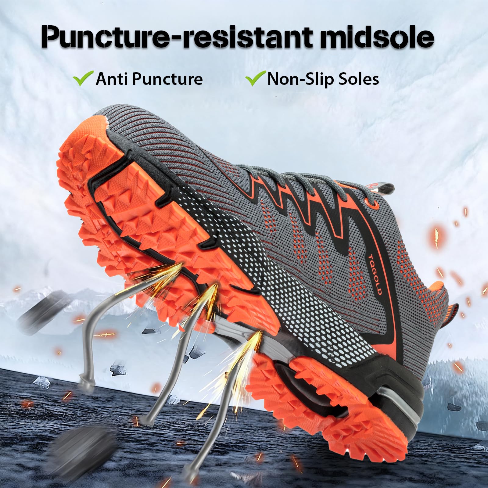 AONEGOLD Buty ochronne dla mężczyzn i kobiet, lekkie, stalowe noski, buty sportowe, oddychające, wygodne buty ochronne, antypoślizgowe, odporne na przebicie, buty robocze, 3,5-13UK