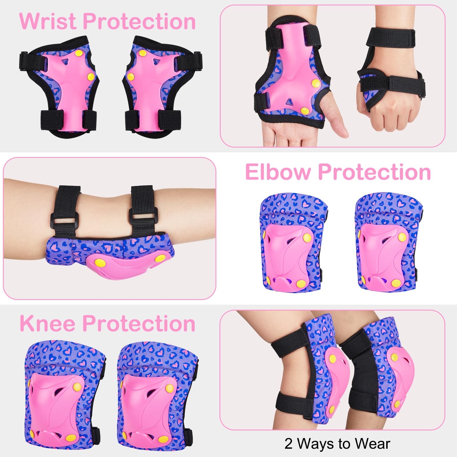 Unicorn Castle Rodilleras y Coderas de Unicornio para niños y niñas Juego de Equipo de protección Ajustable 6 en 1 con Bolsa de cordón 3-8 años