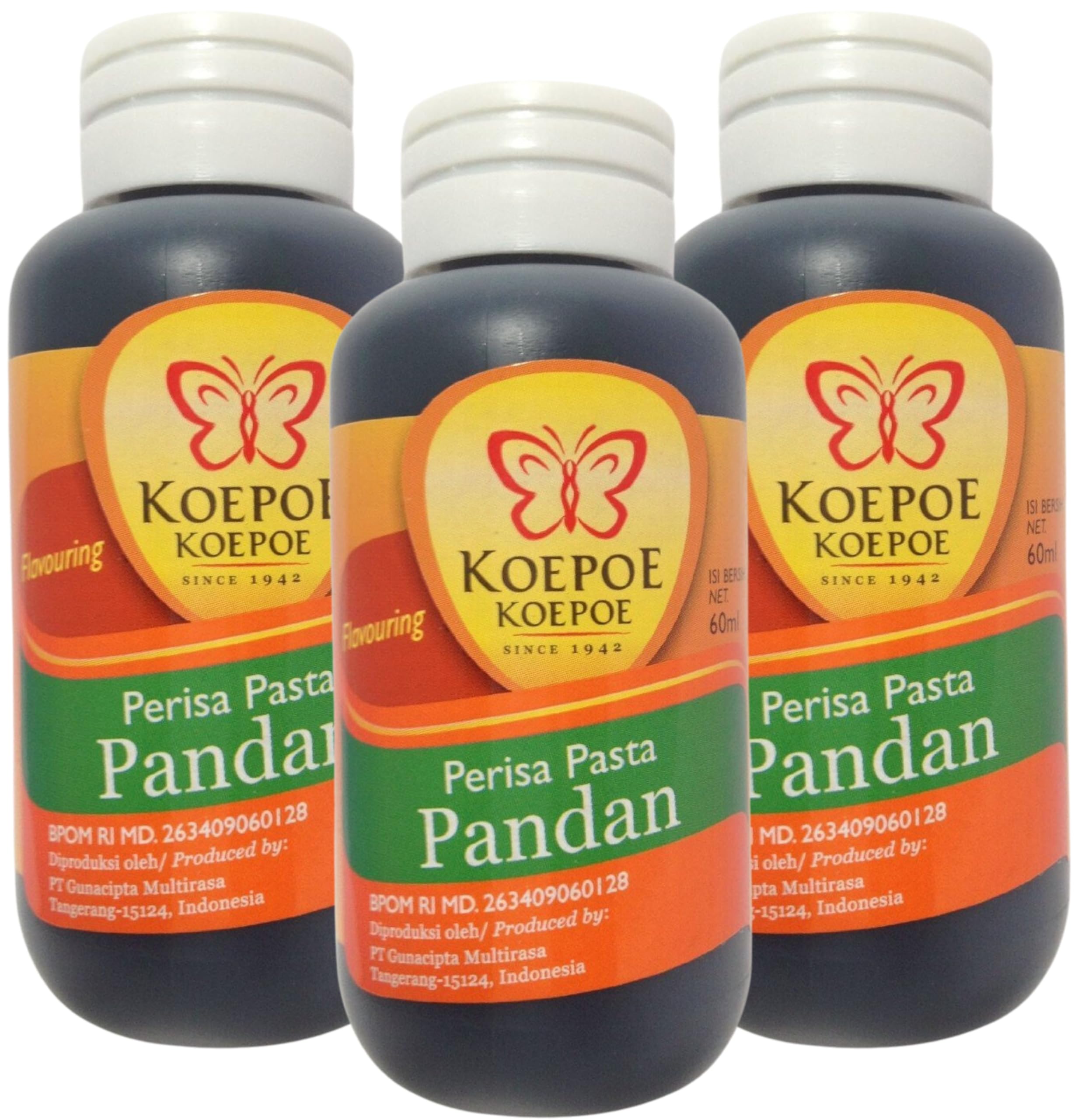 Koepoe Pandan Paste 3 x 60ml Trio Pack – Flavouring for Baking, Desserts & Asian Cuisine – Natural Green Colour – Aromatic Essence