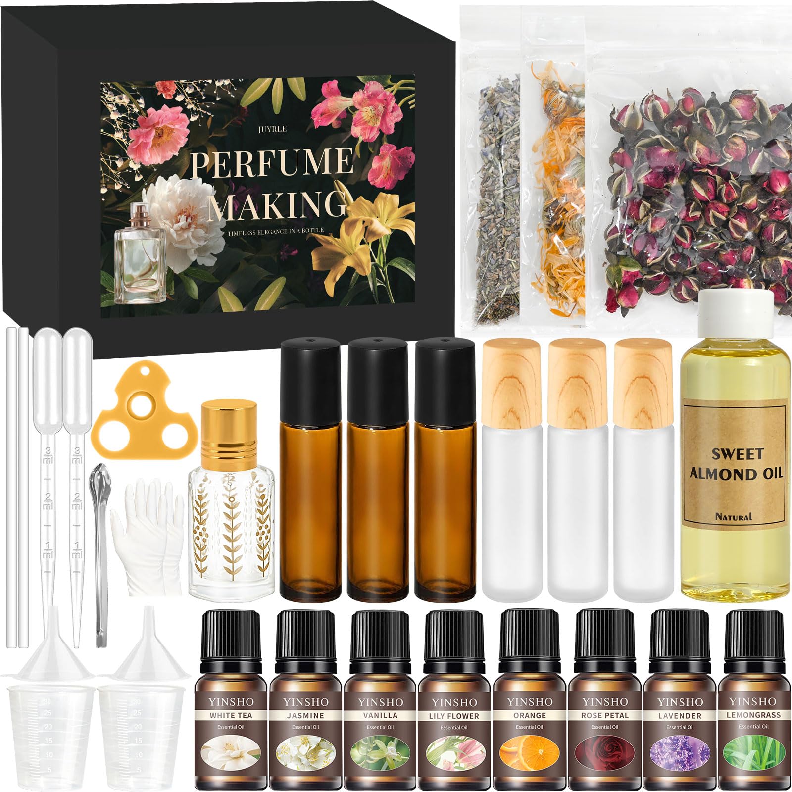 JUYRLE Parfüm Selber Machen Set, Kreative Bastelset Erwachsene DIY Set | Roll-On Perfume Oil Making Kit, Mini Düfte Roller mit Ätherisches Öl Klein Sprühflasche, Als Geschenk für Damen / Frauen