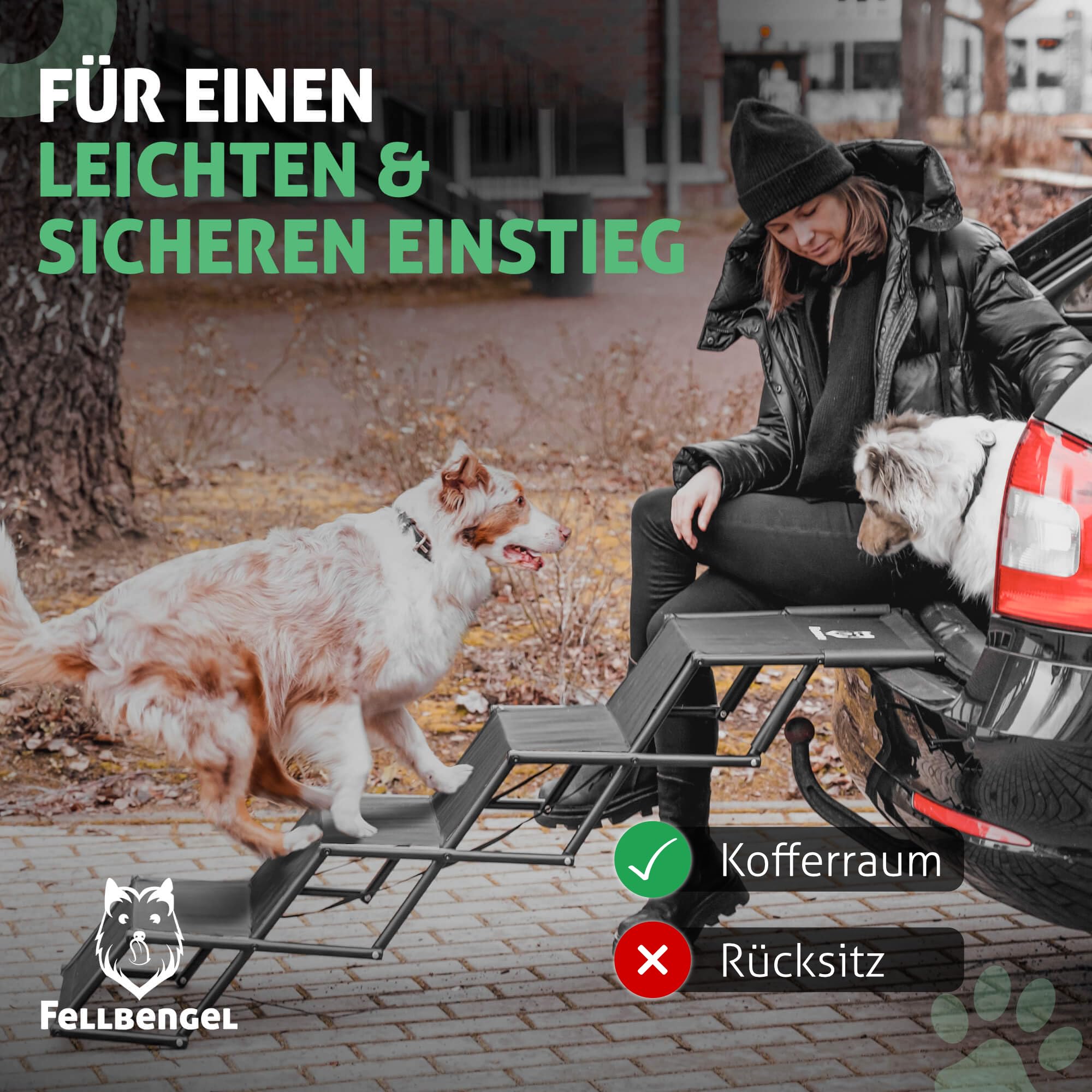 Hundetreppe Auto [mit einzigartiger Sicherheitsstufe] Hunderampe Auto klappbar - Einstiegshilfe Hund Auto - Hundetreppe große Hunde - Hundeleiter faltbar bis 60kg