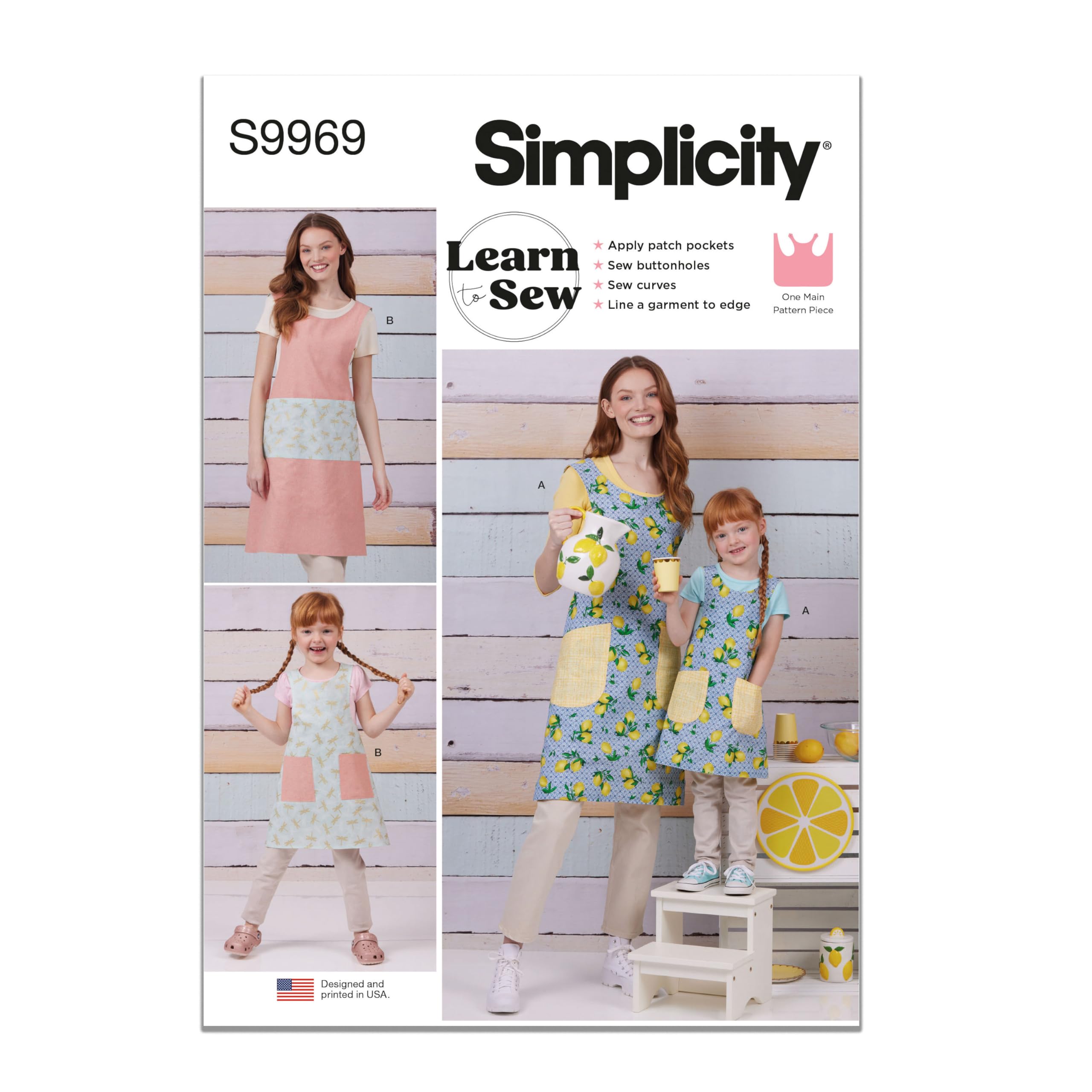 Patron couture Simplicity SS9969A tablier réversible double face femme enfant