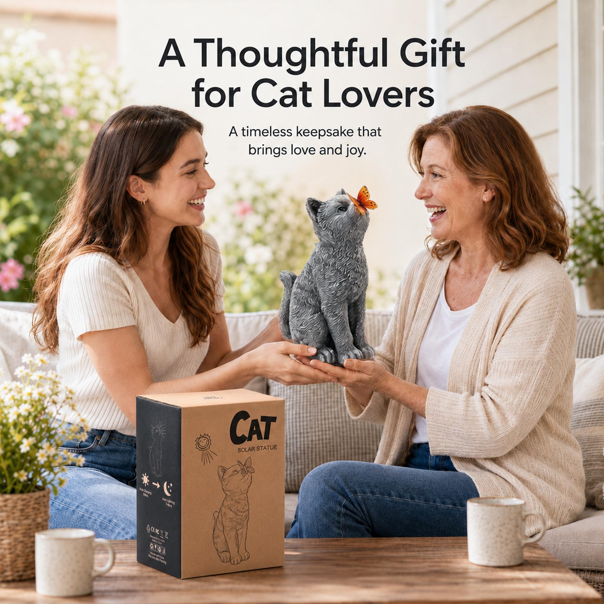 Statuette a forma di gatto con farfalle, decorazione da giardino per