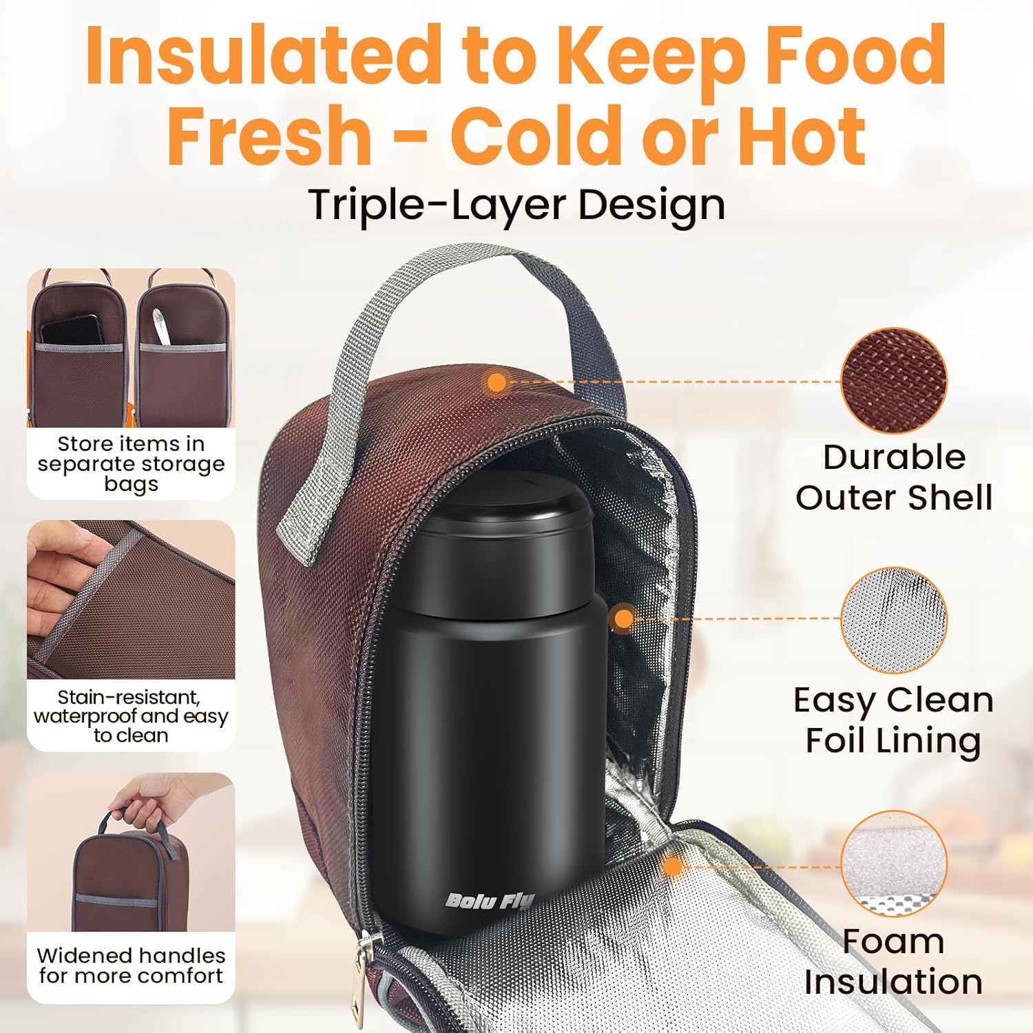 2 Pack Soup Thermo for Hot Food for Adults, Insulated Food Jar, Stainless Steel Vacuum Thermal Lunch Box Containers with Carry Bag and Spoon (18.5oz, 27oz) (Black) - Image 6