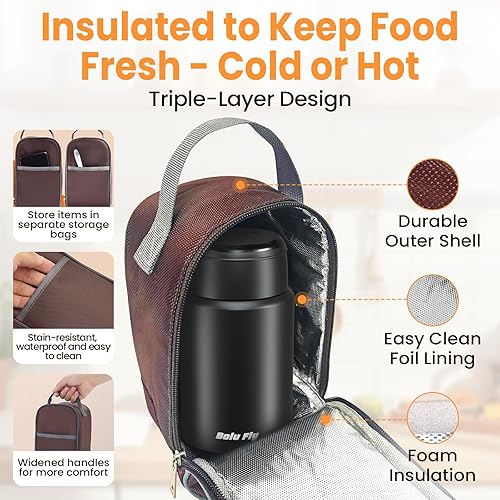 Miniatura 6 de Paquete de 2 termos de sopa para alimentos calientes para adultos, tarro de comida aislado, recipientes térmicos de acero inoxidable al vacío con