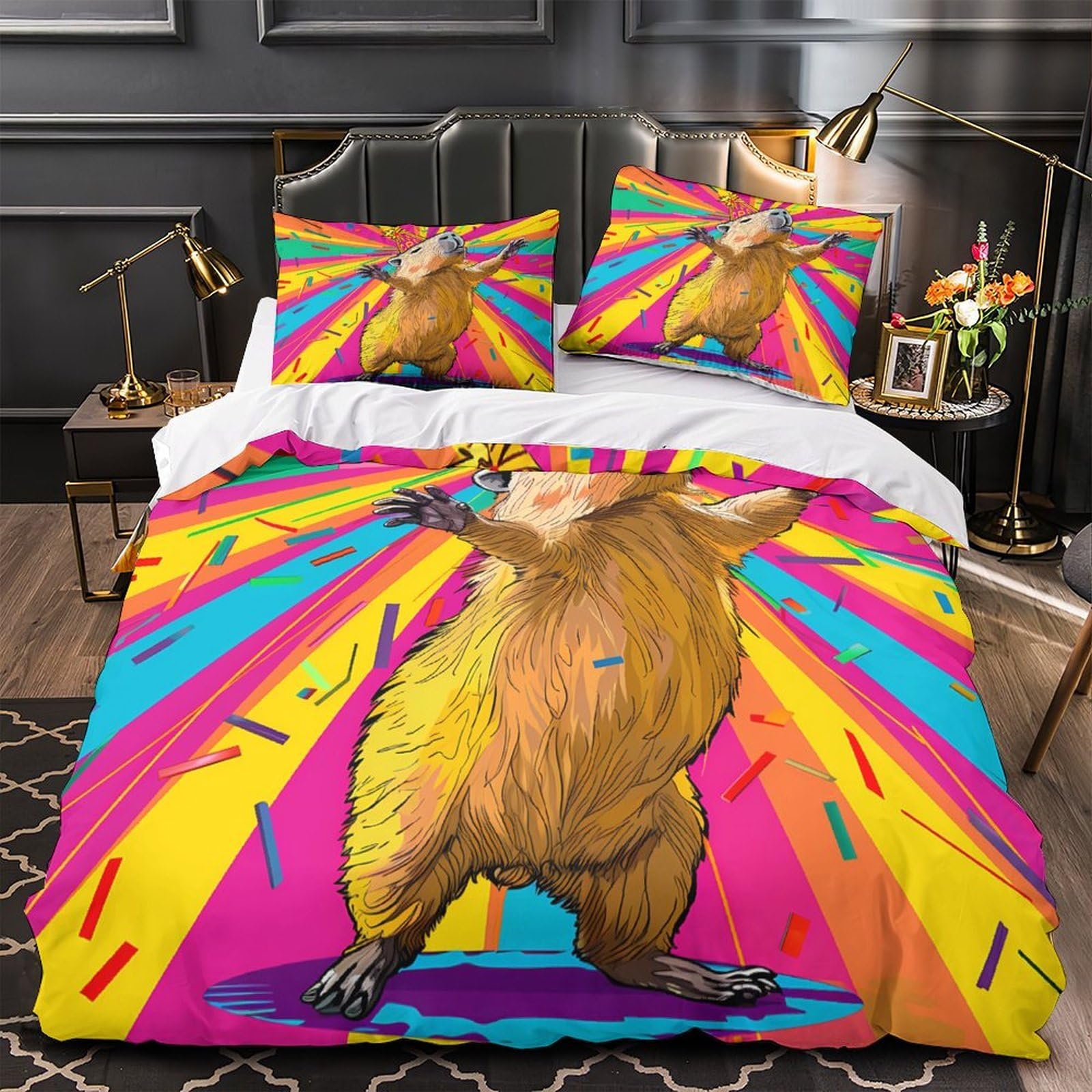 Housse de couette capybara imprimé 3D microfibre parure de lit 260x220cm confort