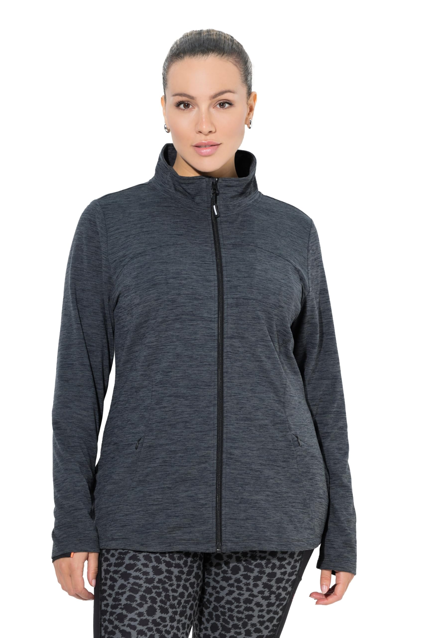 Ulla Popken Damen große Größen Übergrößen Plus Size Funktions-Sweatjacke, Slim, Stehkragen, Langarm 845093