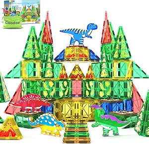 Dinosaur Toys Magnetic Tiles Jurassic Scenes Dinosaur World, Magnetic Blocks STEM Sensory Toddler Kids Games, Creative Toys Gifts for 3+ Years Old Boys Girls for Kids 3-5 5-7