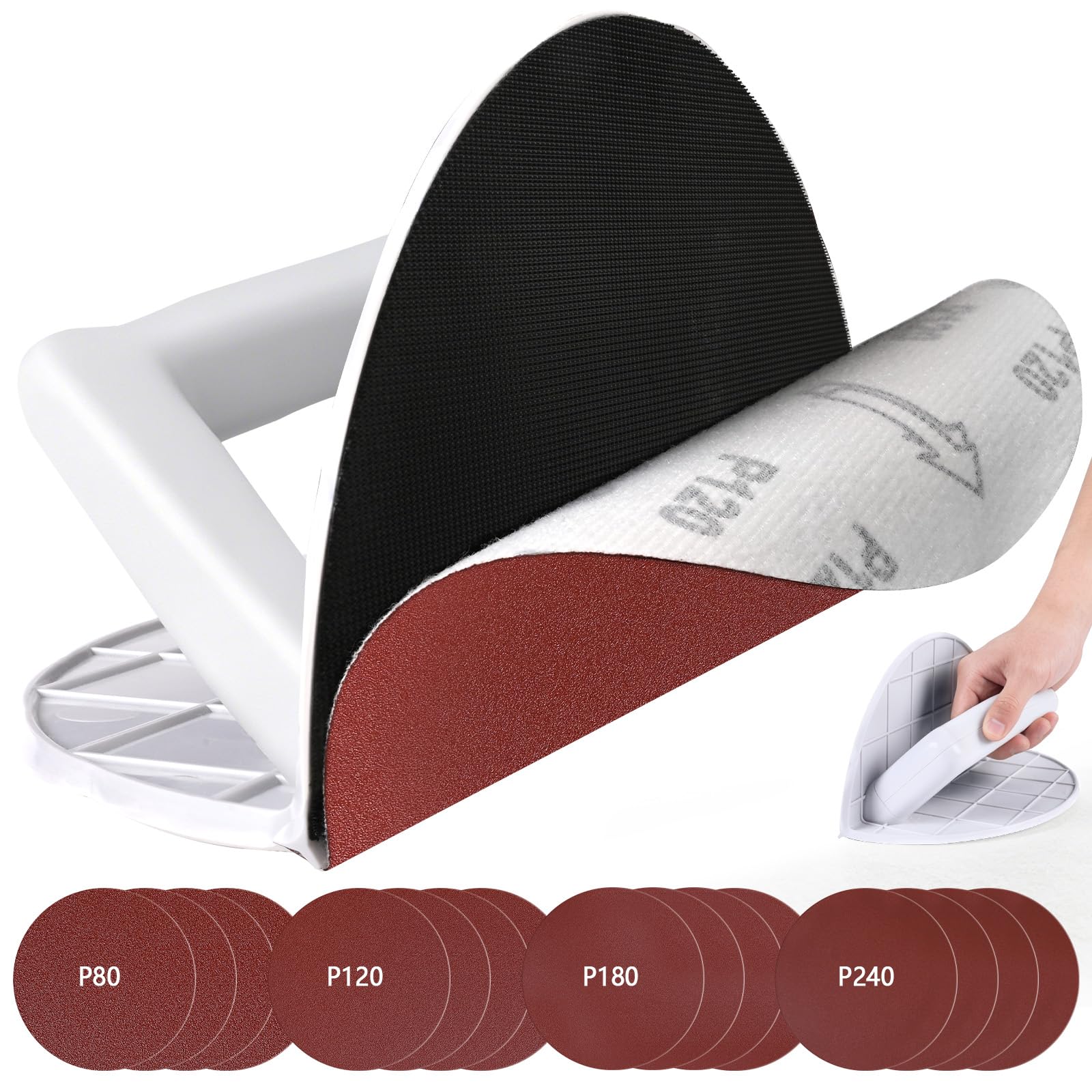 Trockenbau Eckenschleifer selbstklebend Schleifpapier Set 16 Stück | 16-teilig selbstklebendes Schleifpapier 80/120/180/240 Körnung halbkreisförmig HandSchleifer für Ecken, Wände, Trockenbau