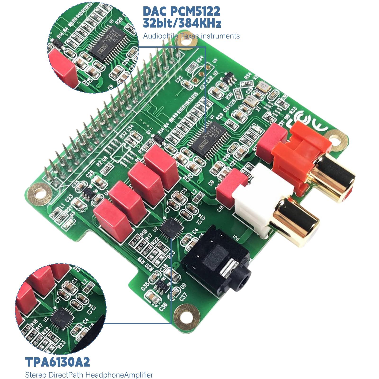 HiFi DAC HAT per Raspberry Pi 5/4/3B+/Zero, scheda audio PCM5122, 384 kHz/32 bit HiFi Sound Shield con uscita RCA e 3,5 mm, doppio oscillatore e DOP, 112 dB SNR