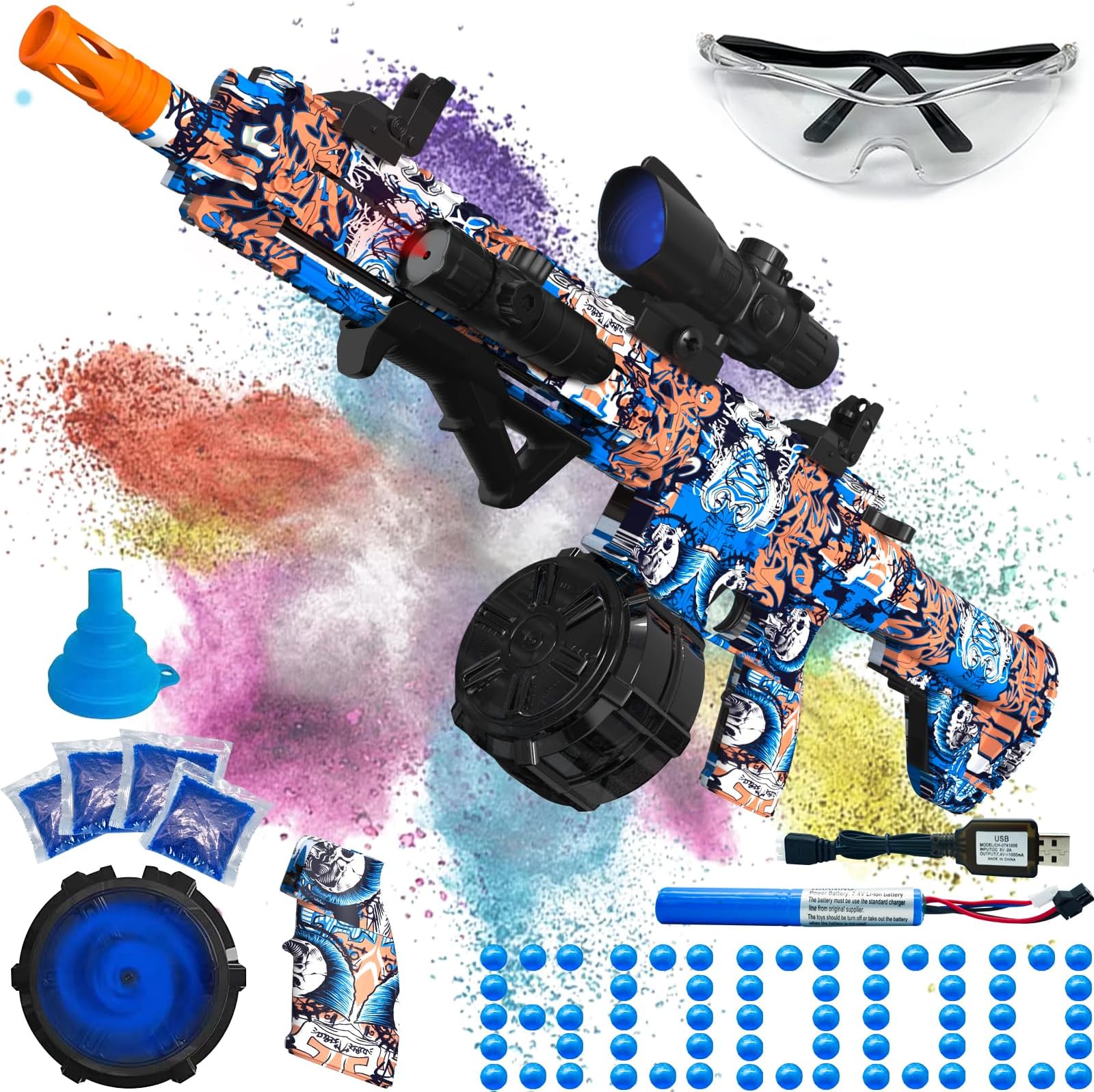 Electric Gel Ball Blaster, High Speed Automatic Splatter Ball Blaster with 40000+ and Goggles, JIFTOK Rechargeable Splatter Ball Toys for Outdoor Activities Shooting Game Party Favors-Blue Pink