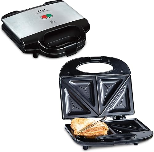 T-fal Sandwichera compacta, acero inoxidable, fácil de limpiar, luces indicadoras, mango de tacto frío, queso a la parrilla, Panini, 625 vatios,