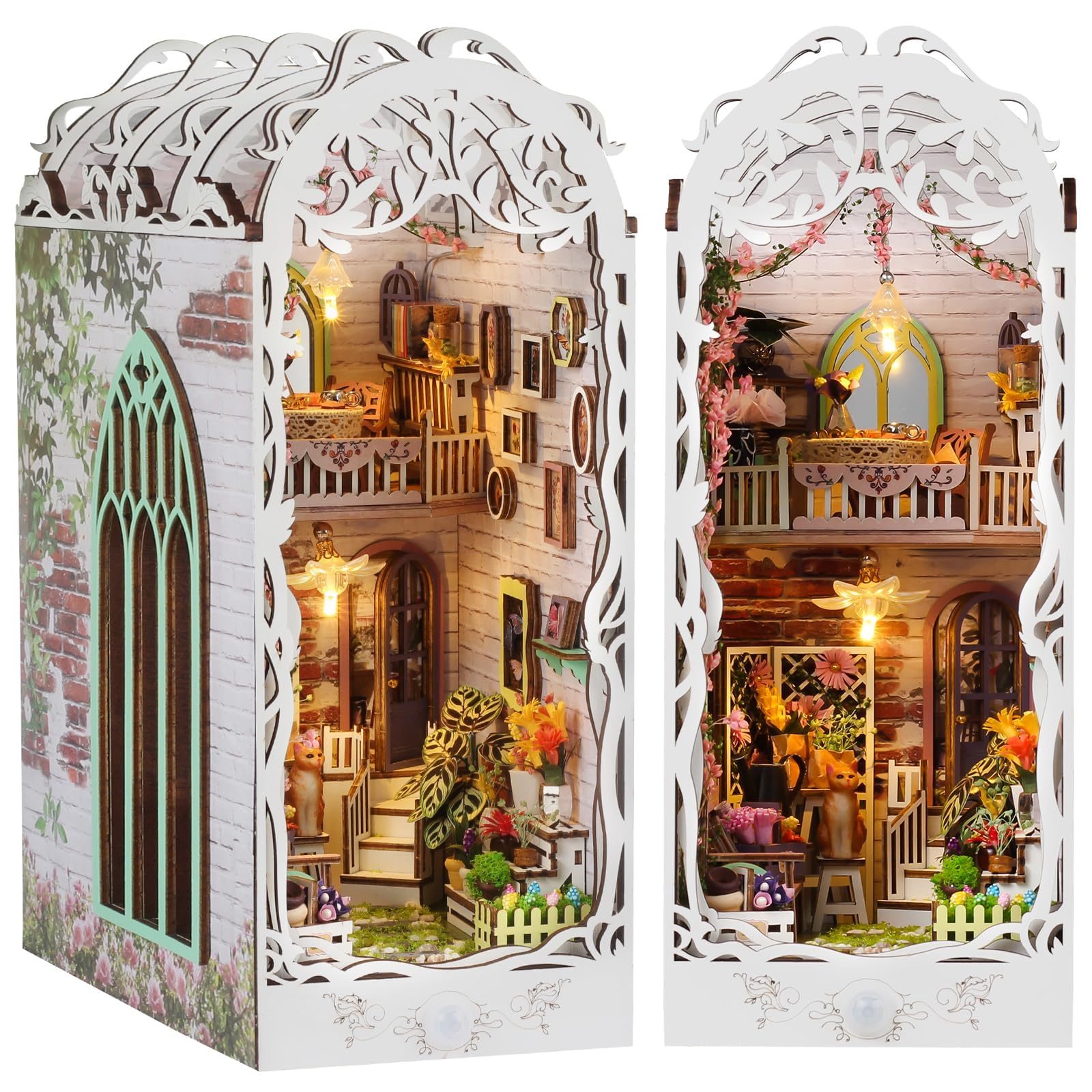 CRIOLPO Flower Room Book Nook Kit assembled and illuminated