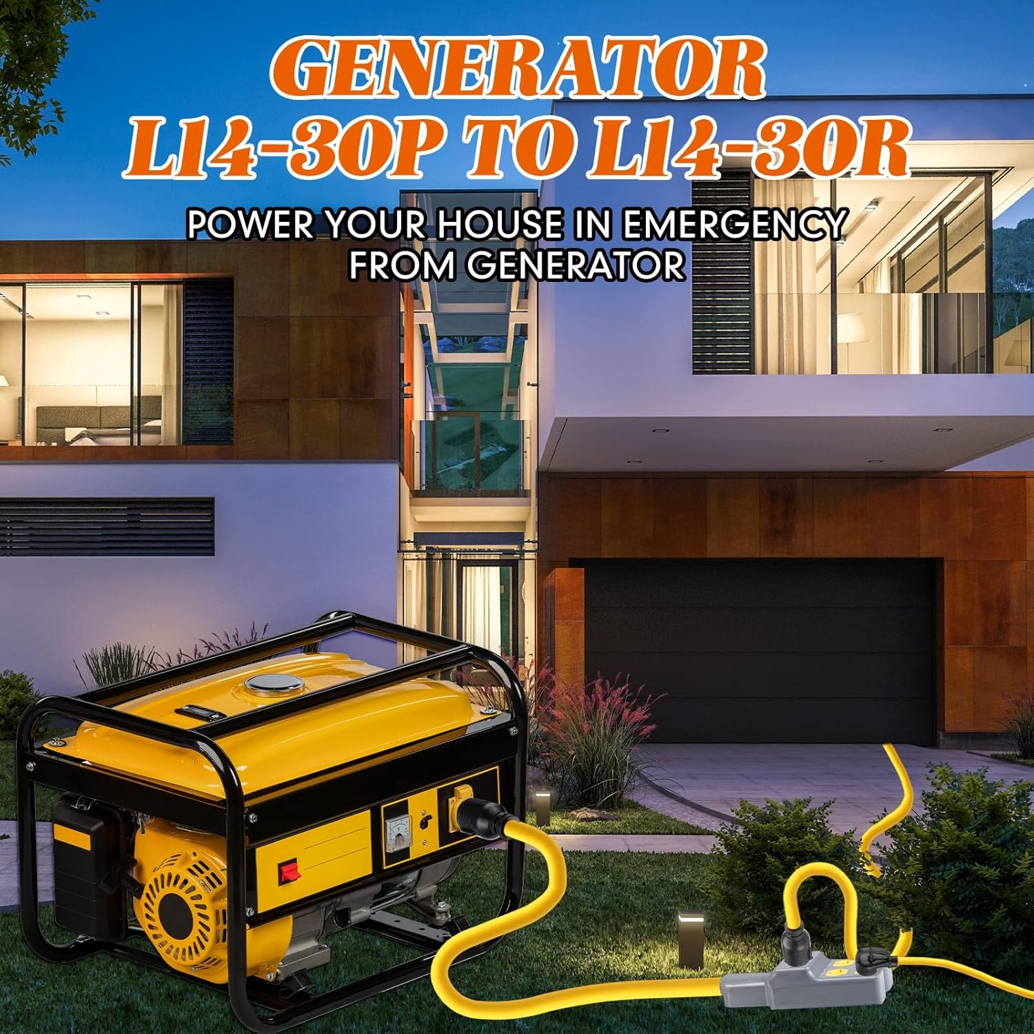 Kanayu 10 ft Generator Adapter Extension Cord Compatible with NEMA L14-30p to 4 Port 5-20r/ 5-15r & L14-30r, 4 Prong Locking Generator 30 Amp to 15/20 Amp Power Cord 125/250v 7500 Watts
