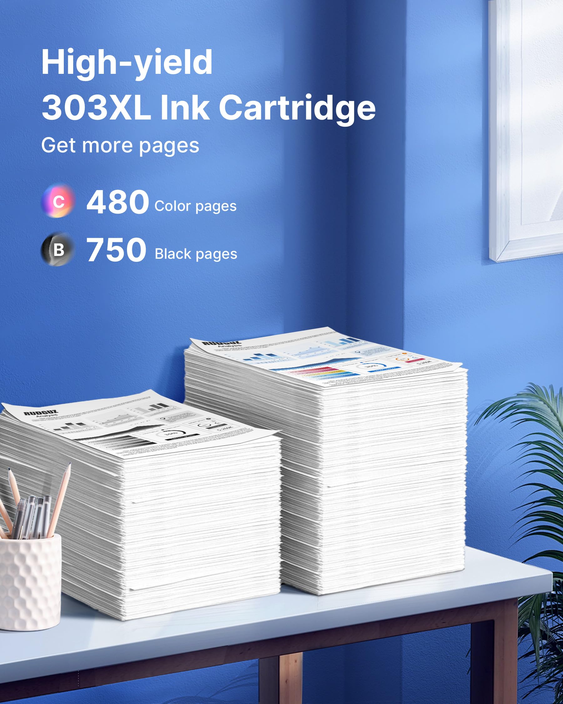 RUDGUZ 303XL Cartouches d'encre Remplacement Cartouche pour HP 303, Compatibles Encre pour HP 303 XL Noir et Couleur pour Envy Photo 6230 6232 6234 6220 7830 7130 7134 7800 7900 6222 7855 (2 Pack)
