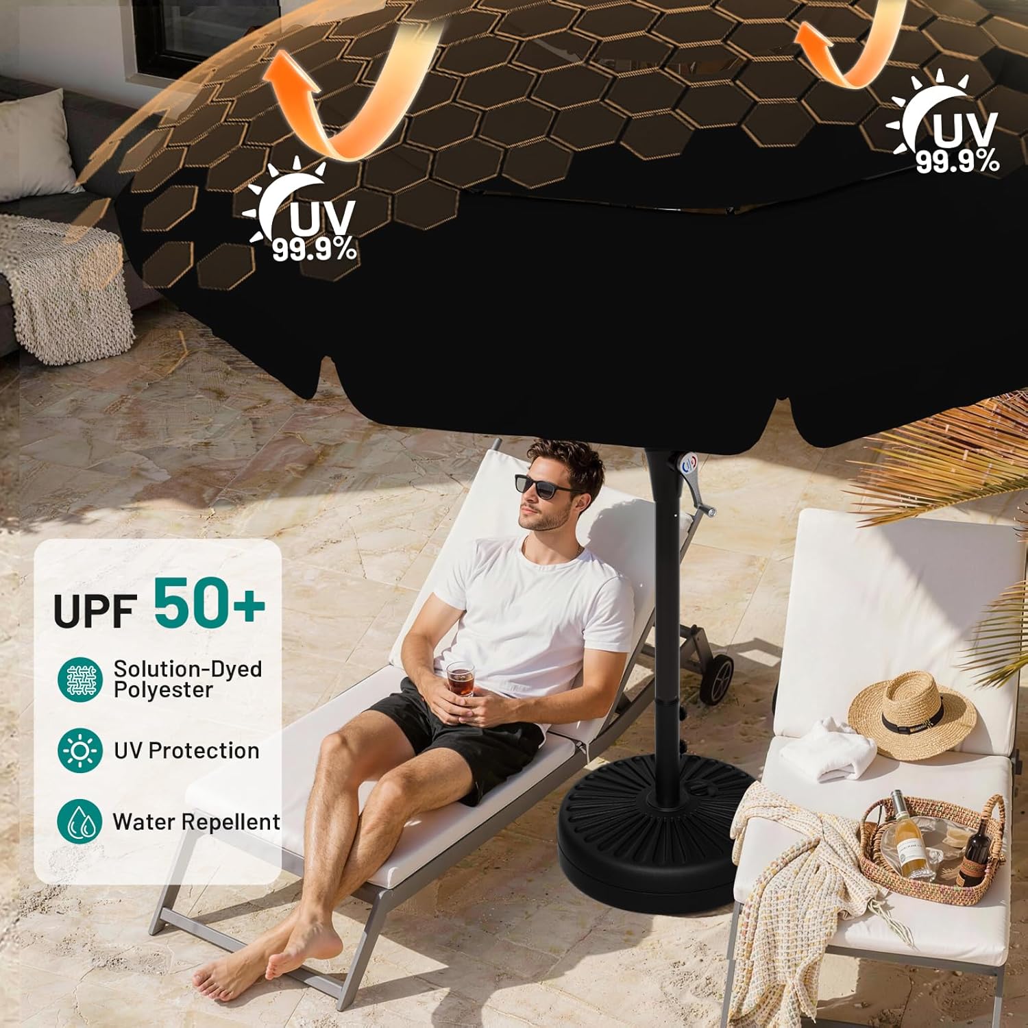 AreShark 9FT 3-Tiers Patio Umbrella with Valance, Outdoor Umbrellas with Crank/Tilt, Table Market Umbrella Vented w/ 8 Sturdy Ribs for Garden, Deck, Backyard, and Pool, Black