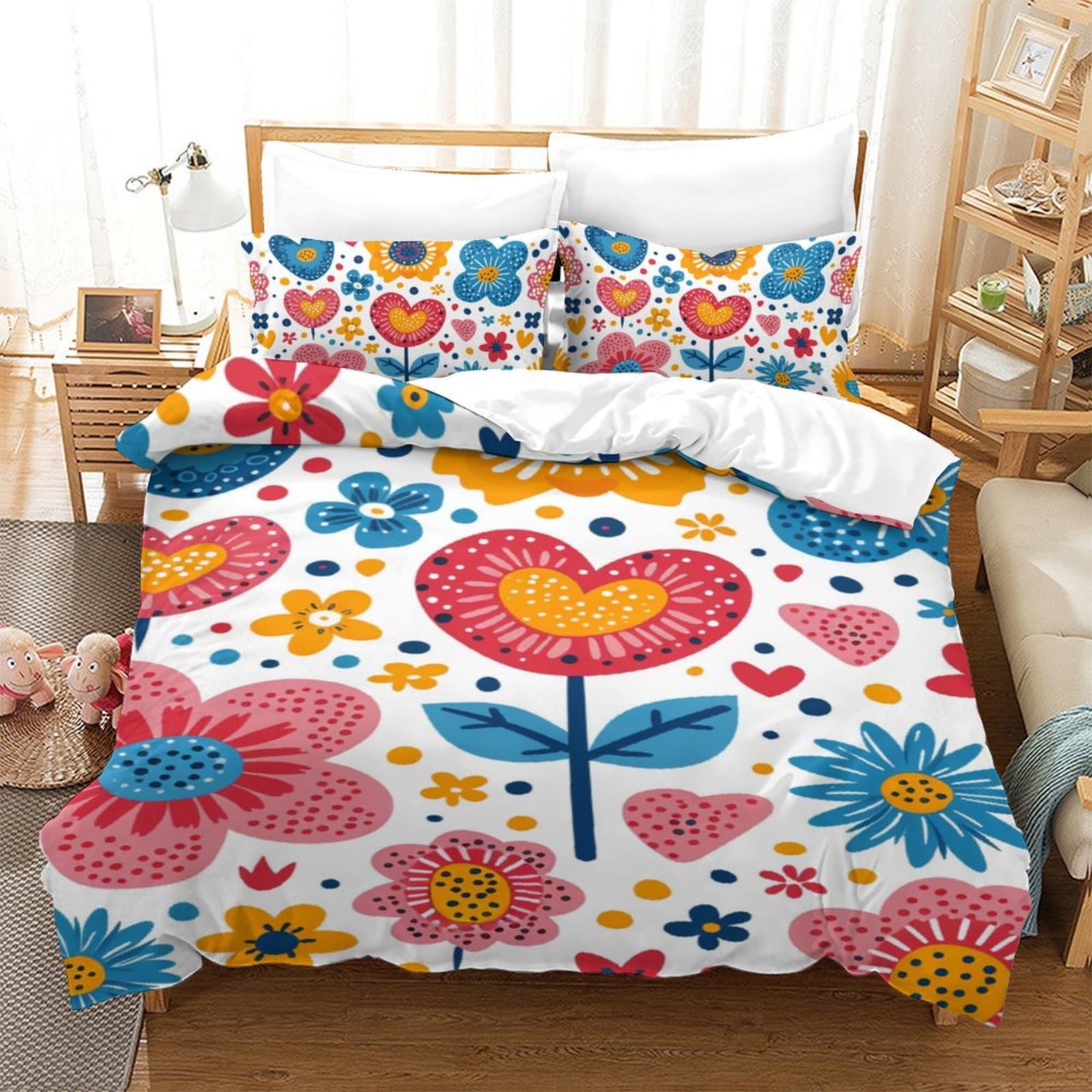 Housse de couette 3D fleurs avec fermeture éclair pratique en microfibre douce