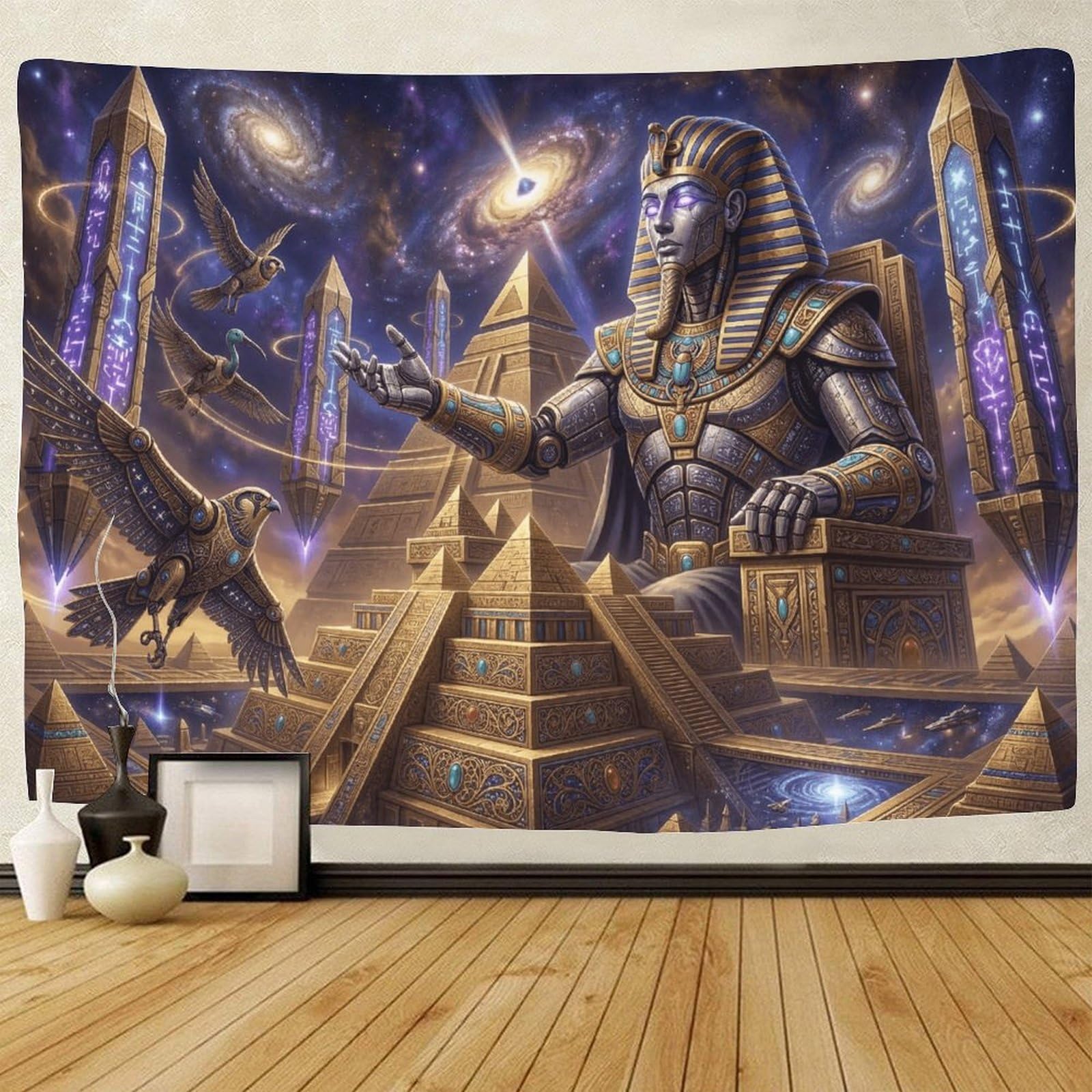 GPMNBCXZK Egyptian Pharaoh 3D Printed Wall Art Tapestry for Living Room Bedroom Pyramids Decor 70cmx100cm