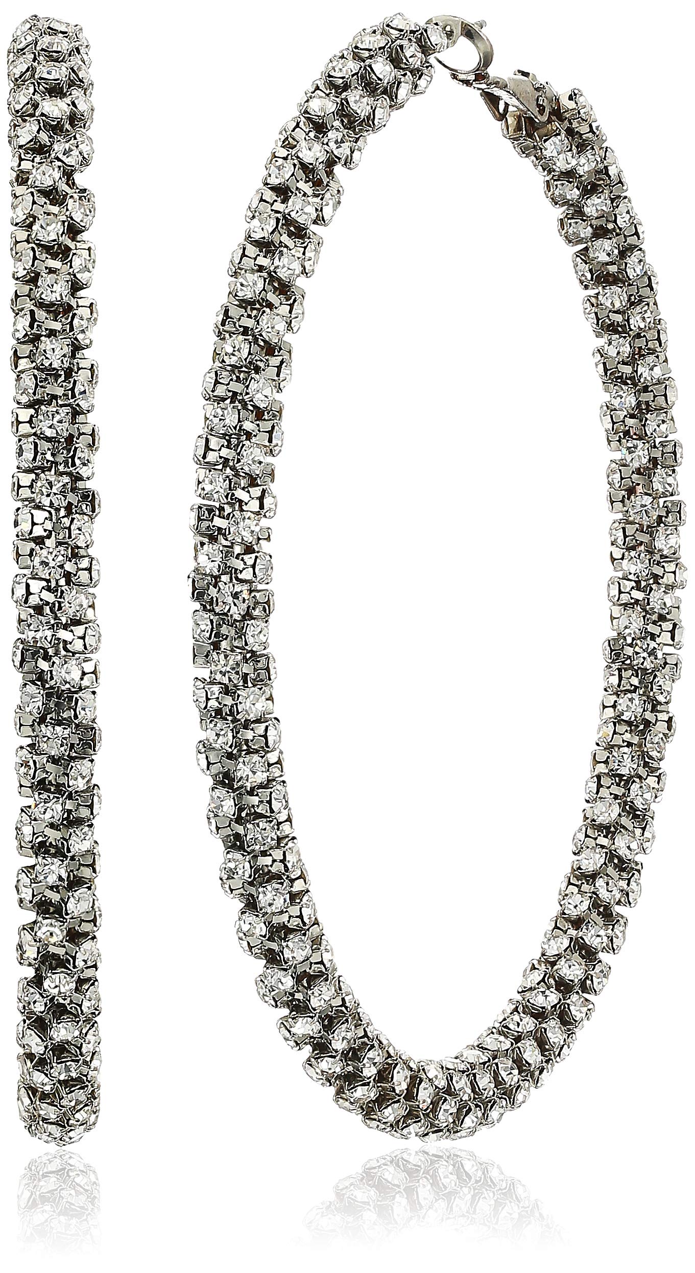 GUESS Pendientes de aro sin mangas, de piedra grande, para mujer