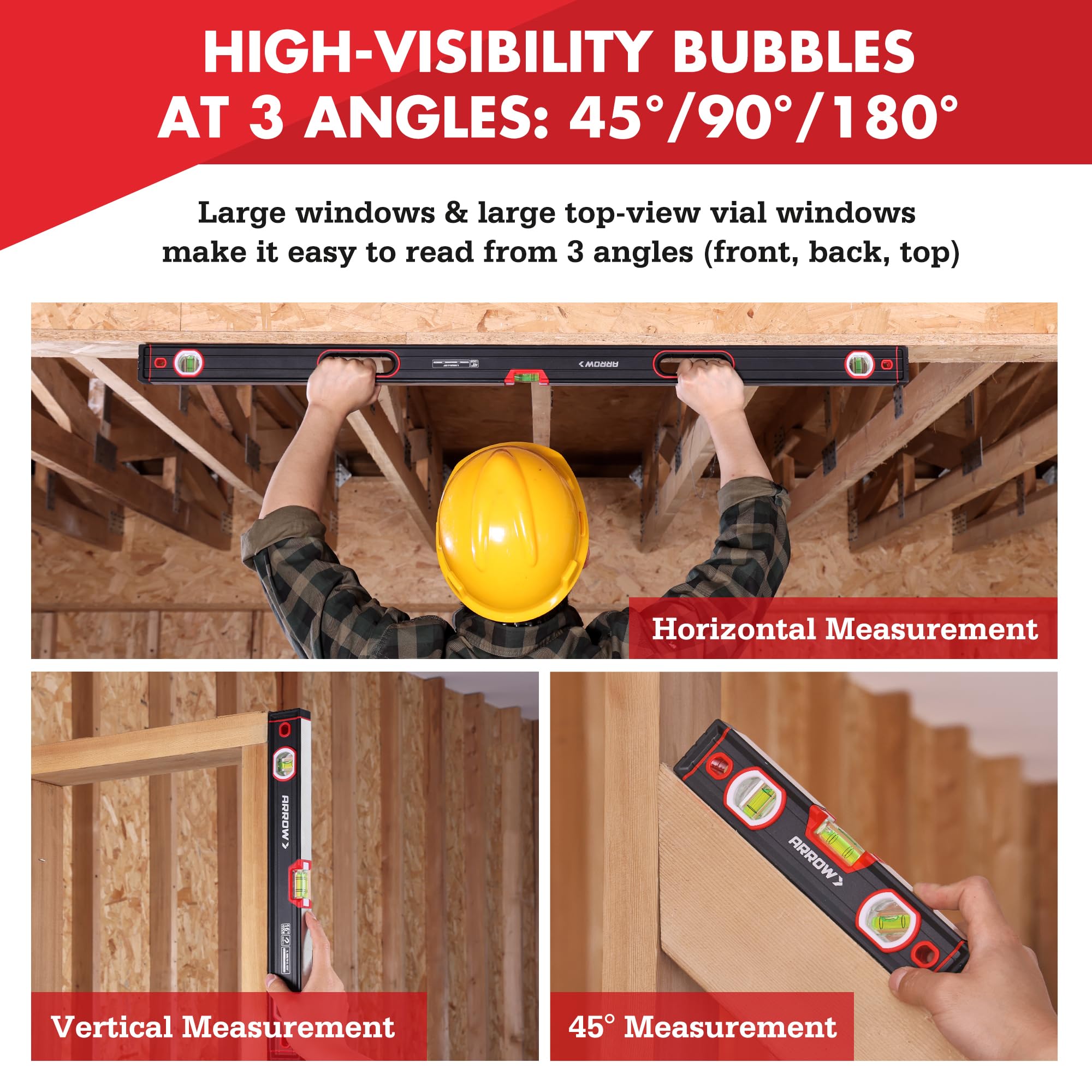 Arrow 3-Piece Spirit Level Set - Accurate & Durable -4