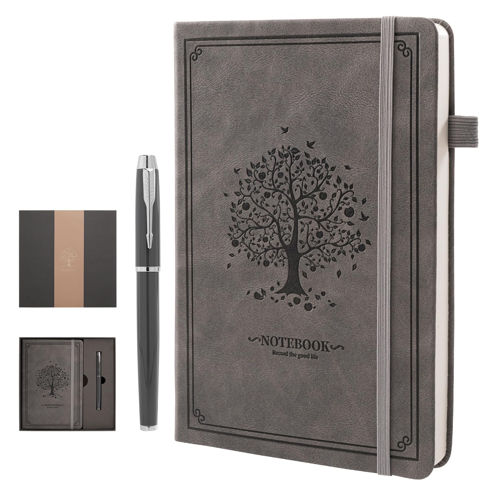 OnMove Lined Notebook with Gift Box for Women Men 320 Pages A5 Hardcover Leather with Pen Holder College Ruled Journals for Work Note Taking Travel