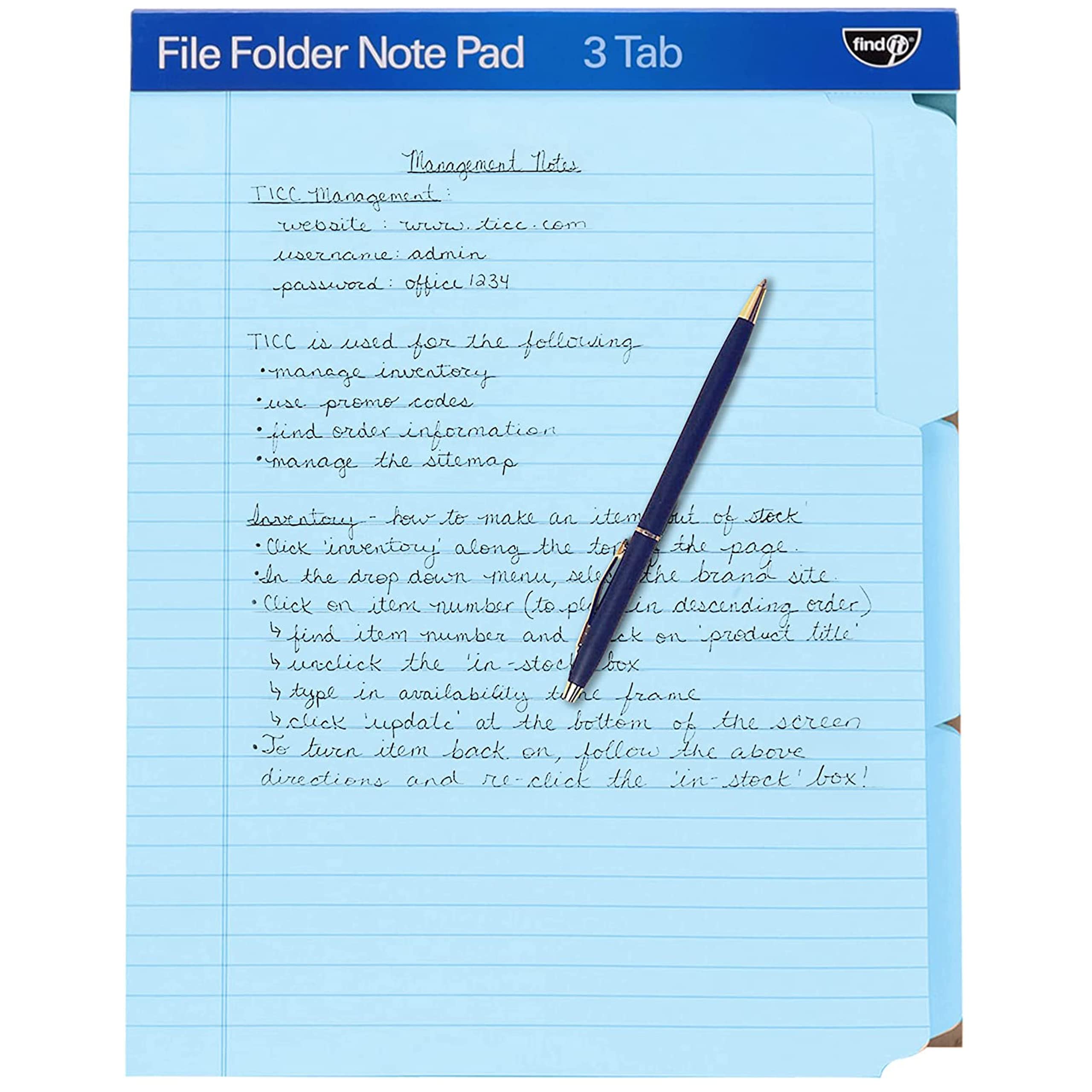 Find It File Folder Notepad - Pack of 36-9.5 x 12.5 Inch Notebook Organizer Folders for Filing, Document, and Clipboard Organization - Blue