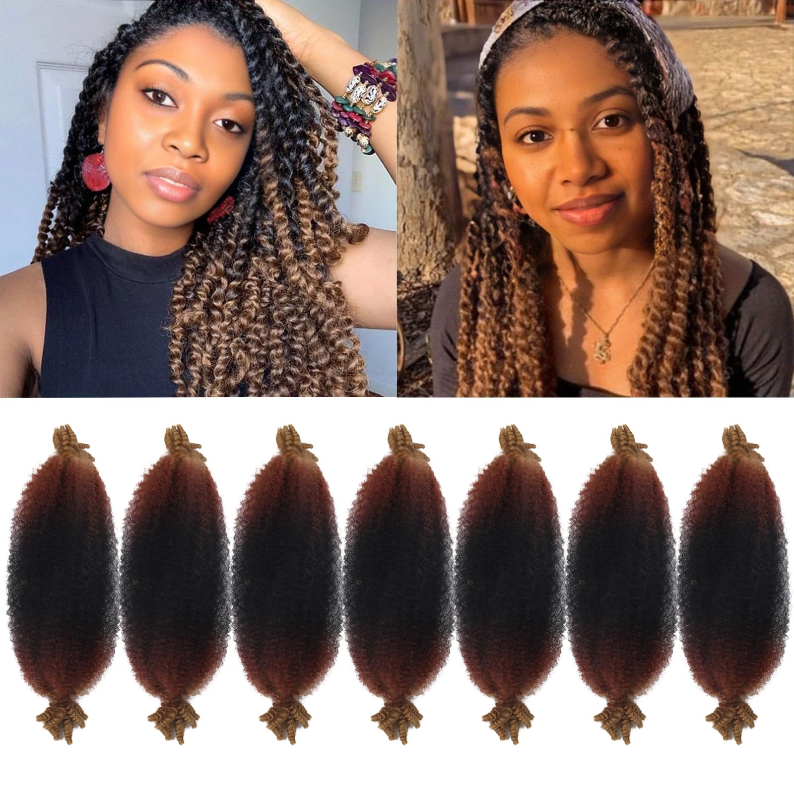 12 Inch Short Marley Twist Braiding Hair 7 Packs 3 Tone Pre Separated Springy Afro Twist Hair Twist up Kinky Twist Hair for Soft Faux Locs (12inch,